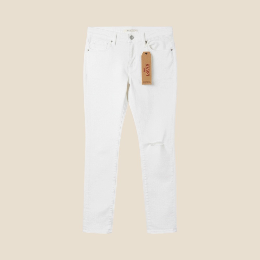 Levi's 711 Ankle Skinny Jeans Womens 28 White Distressed Mid Rise Denim NWT